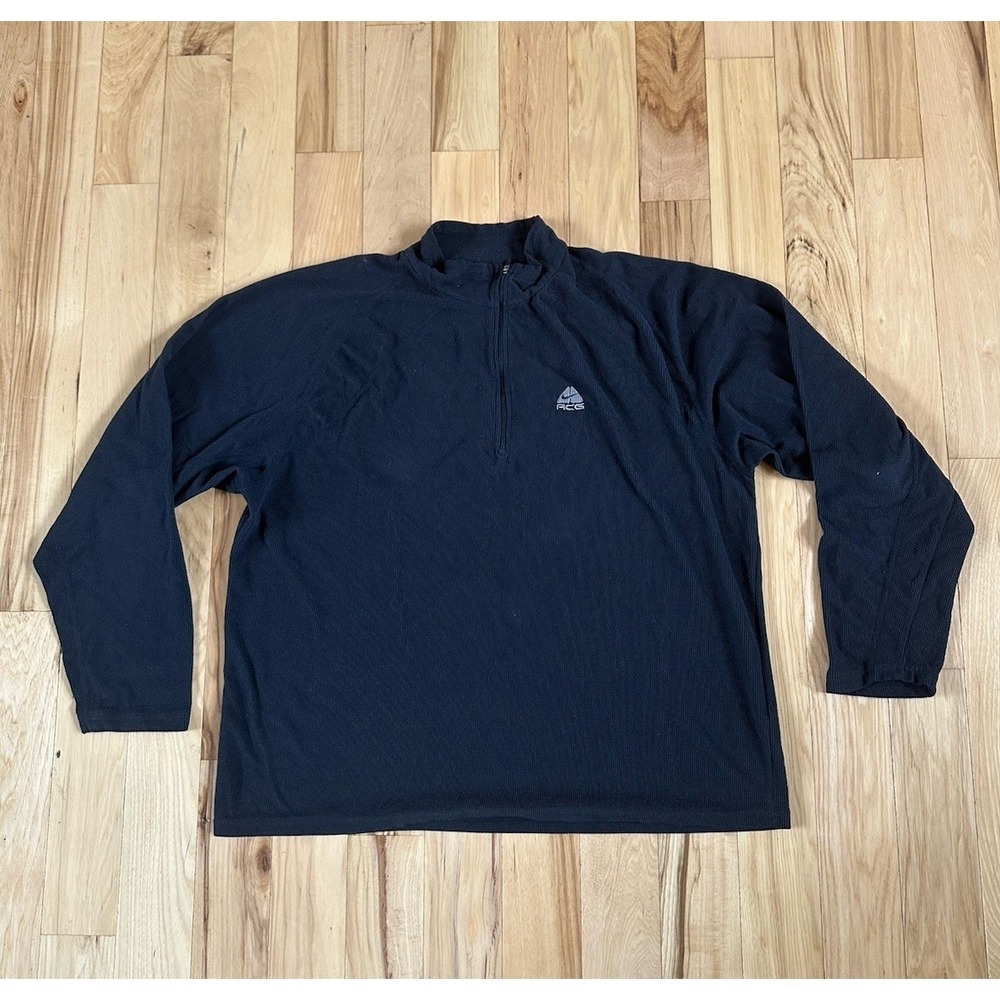 Vtg Y2k Nike ACG Mens XL Black 1/4 Zip Grid Fleece Thermal Waffle Base Layer
